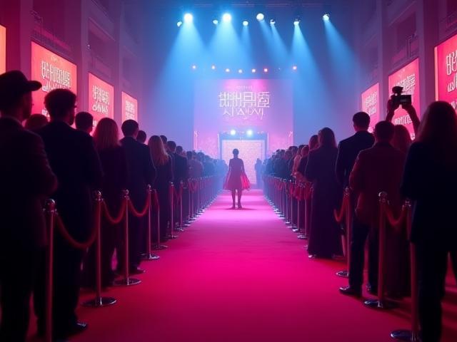 Red carpet film premiere with social media impressions stats overlay